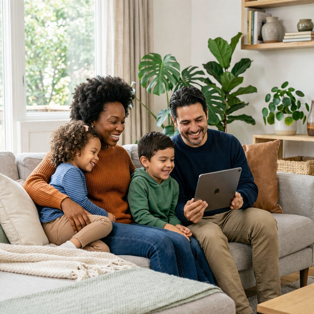 Family enjoying a telehealth consultation